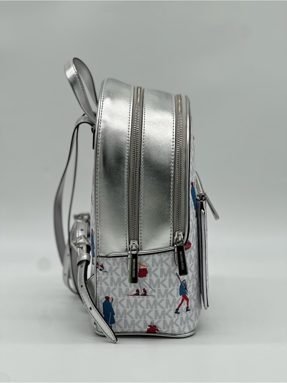 Michael Kors White Logo Print Mini Backpack with Multicolor Figures - Picture 3 of 11